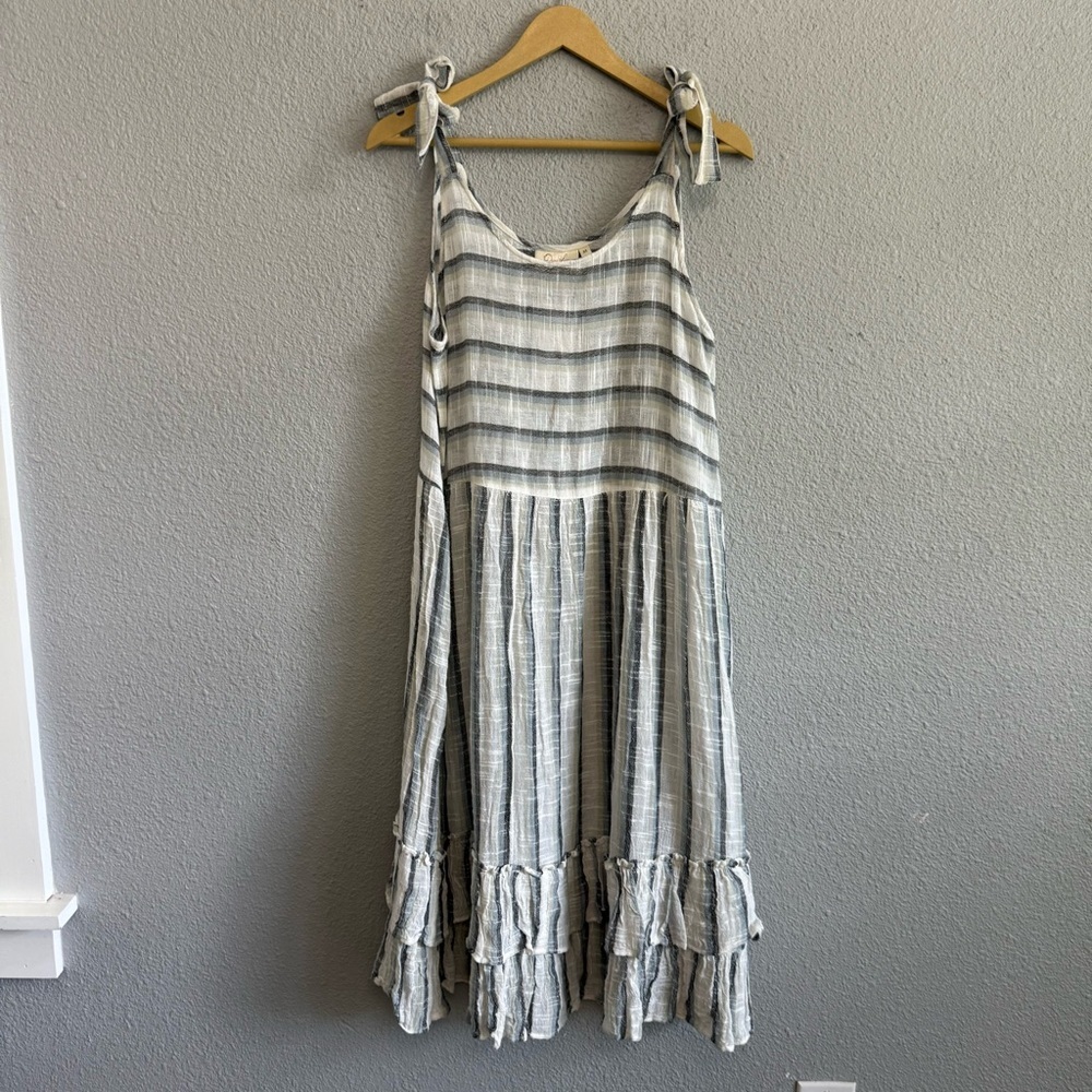 NWT Paper Lace Tie Shoulder Straps Cotton Dress Size Small Ruffle Hem